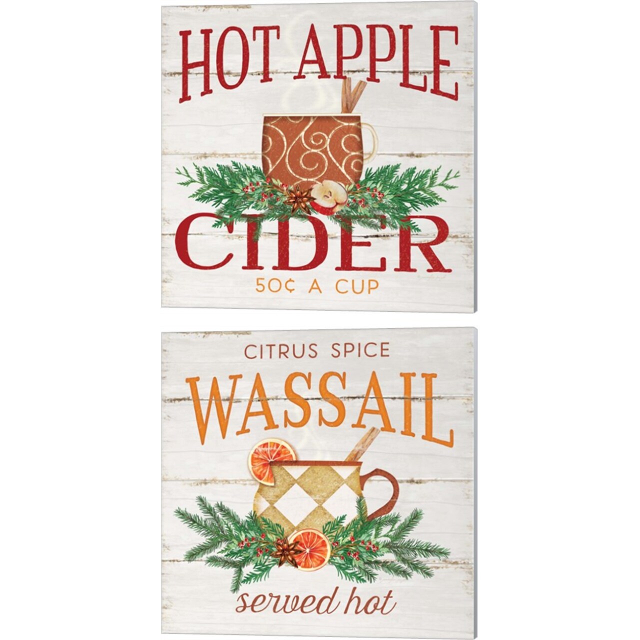 Hot Apple Cider & Wassail by Jennifer Pugh 14" x 14" Canvas Wall Art (Set of 2)